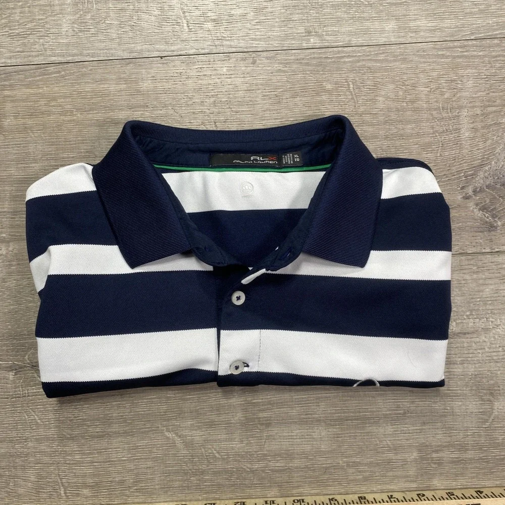Ralph Lauren RLX Polo Shirt Mens XL Navy White Stripe PGA Championship Golf 2017